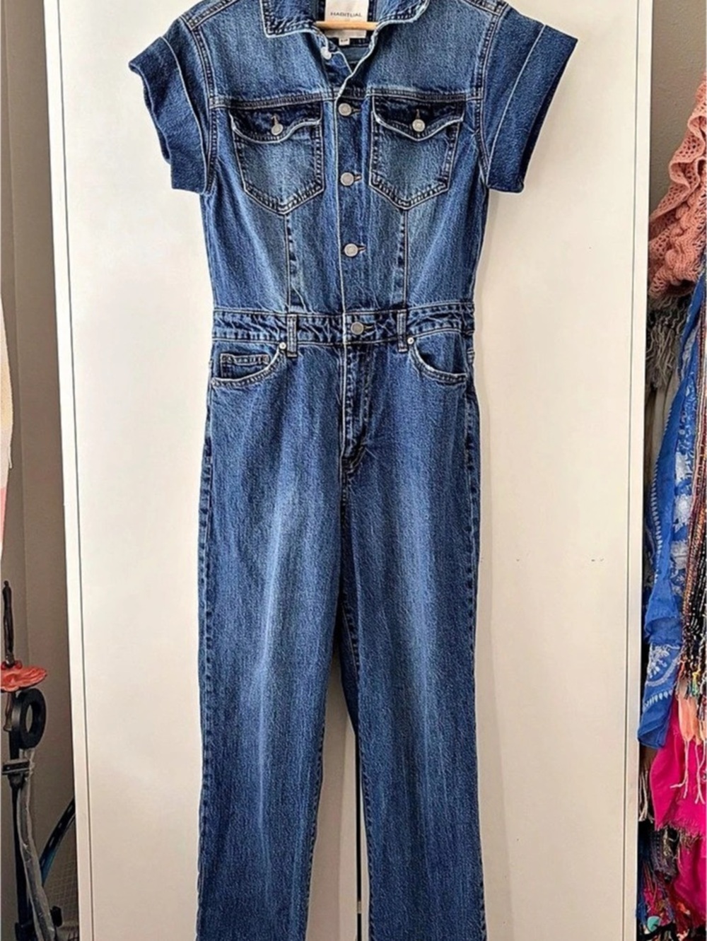 Habitual Denim Jumpsuit Short Sleeve Blue Size 6/28